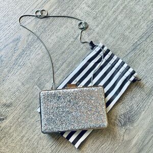 Henri Bendel Silver Glitter Clutch Bag w/ Strap